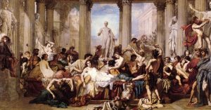 Pintura representativa das Saturnálias, festas populares da Roma Antiga